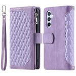 Unichthy For Samsung Galaxy A15 Zipper Case 7 Card Holder with Strap Shockproof Leather Flip Wallet Purse Handbag Zip Pocket Phone Cover Magnetic Stand Skin for Samsung Galaxy A15 Light Purple