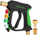 DUSICHIN Short Pressure Washer Gun Car Wash Foam Gun 1/4" Quick Connector, Power Washer Wand Sprayer Foam Green Handle with 3/8" Quick Connect, M22-14 mm and M22-15 mm Fitting,5 Nozzles DUS2701