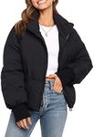 MEROKEETY Women's 2024 Winter Long Sleeve Zip Puffer Jacket Pockets Baggy Short Down Coats, Black, Medium