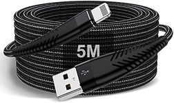 Jeenek Extra Long iPhone Charger Cable 16ft/5M, Apple MFi Certified Lightning 15ft, Fast Charging Nylon Braided Cord for 13 Pro Max/13/12 Mini/11/X/XS/XR/8 Plus/7/6/5/iPad 1Pack Black