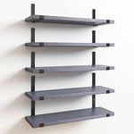 Fixwal Floating Shelves Set of 5, Width 4.7 Inches Wall Shelves, Rustic Wood Wall Storage Shelves for Bedroom, Living Room, Kitchen, Bathroom, Home Decor, Laundry Room, Office and Plants (Gray)