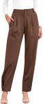 BTFBM Women's Casual High Waist Pants Fall Winter Button Down Business Work Long Tapered Trousers Baggy Slacks Pockets(Solid Brown, Medium)