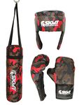 SKMT Kids Boxing Set - Boxing Kit for Kids (2-8 Years) (CAMO RED)