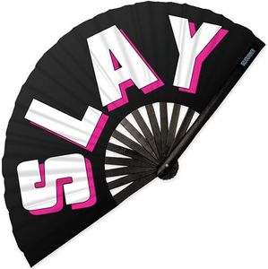 SoJourner Bags Slay Clack Fan - Rave Fan - Large Folding Fan for Raves, Burlesque, Rainbow Outfits for Women & Festival Accessories - Clack Fan Hand Fan