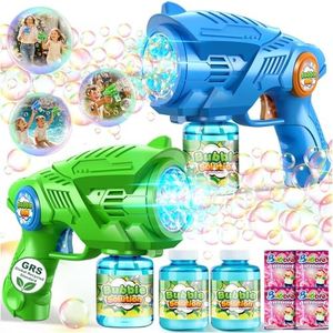 Bubble Gun Machine for Kids 4-8: 2-Pack Automatic Bubble Guns with 2 Bottles Refill Solution - Summer Outdoor Toys Bubble Blaster Maker Blower for Easter Party