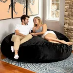 Jaxx 6 Foot Cocoon Large Bean Bag Chair for Adults - Premium Faux Fur, Black Rabbit