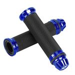 Akozon Motorcycle Grips, Motorcycle CNC Aluminum Rubber Handlebar Hand Grips for 7/8inch Handle Bar Bike Bicycle(Blue)