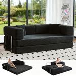 GEARIVY Convertible Sleeper Sofa Bed Corduroy Couch Bed 4-in-1 DIY Combination Modular Sofa Fold Out King Size Sleeper Floor Cama Lounge Couch for Living Room (Black, 204CM)