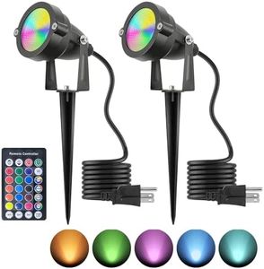 TENSUL Landscape Spotlight 10W LED Color Changing Outdoor Christmas Spot Lights Timer Remote IP65 Waterproof RGB Metal Case Spotlights with Stake Stand for Yard Garden Lawn House, 2 Lights