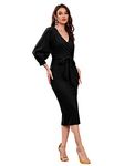 rosery paris Women Wonen's Formal Casual Midi One Piece Bodycon Dress (Black, Small)