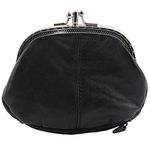 Silver Fever Leather Coin Purse with Kisslock Closure - Handcrafted Genuine Cowhide… (3.54.5", Black-2Comp,1Pocket)