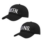 SwirlColor King and Queen Baseball Cap for Couple and Lovers, 2 Pcs Black Adjustable Embroidered Couple Cap for Couples Gifts His and Hers