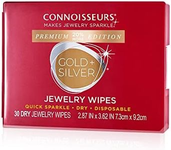 CONNOISSEURS Premium Edition Compact Jewelry Wipes -20% More, No Rinse Gold and Silver Jewelry Cleaner, Polish and Remove Tarnish to Restore Brilliance, Dry Disposable Wipes, 30 Count