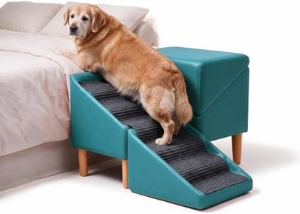 Foldable cat Dog Stair Step ramp 22in H for high Bed Furniture,Teal Blue