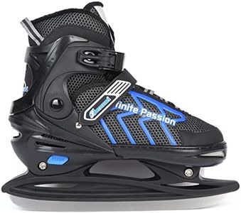 XIUWOUG Adjustable Ice Hockey Ice Skates for Men Women Adults Children, Stainless Steel Ice Skates with Quick Lacing System & Push-Lock Buckle for Secure Hold, Black Blue, L39_42