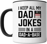 FLEXISAVVY Dad Jokes In A Dad-a-base Mug - Dad Mug - Funny Father Daddy Gift Idea for Mens Two Tones White/Black 11oz Ceramic Coffee Mug