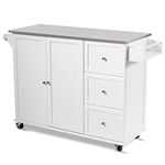 GLACER Kitchen Island Cart on Wheels, Rolling Kitchen Cart with Stainless Steel Countertop, Rolling Kitchen Island for Kitchen, Dining Room, Restaurant, 53 x 18 x 36 inches (White)