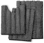 Clara Clark Chenille Bathroom Rugs, Ultra Soft Plush Shaggy Bath Mats for Bathroom, Machine Washable Non Slip Backing Rubber Bath Rug Set, 3 Piece Bathroom Rug Set, Gray