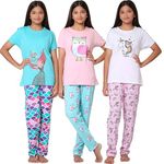 TotzTouch Baby | Kid Girls Night Dress T Shirt | Pajama Pant Set | Sleepwear Blue Mermaid,White Unicorn, Pink Owl of 3 (Age 6 Months to 15 Years)