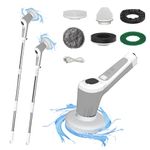 Sojunyou Electric Spin Scrubber, Cordless Cleaning Brush, Power Electric Shower Brush, IP68, 6 Replaceable Brush Heads, Removable and Adjustable Extension Bar for Bathroom Floor Glass Tiles (Grey)