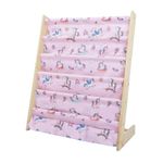 wooshwa Wooden Sling Children's Bookshelf 5 Tier Toy and Book Storage Organizer 3 Pockets Kids Bookcase with Deep Sleeves for Girls Playroom Nursery Bedroom (Unicorn)