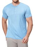 ICEMOOD Mens Henley Shirt Dry Fit Slim T Athletic Gym Workout Tshirt Short Sleeve 3 Button Up Casual Basic Tee Quick Dry Performance Cool Tech Moisture Wicking Fashion Polo Summer,Ice Blue,Medium