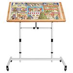 YISHAN Jigsaw Puzzle Table Rolling Cart for 500 1000 Piece Puzzles, Movable Lap Puzzle Board, Pneumatic Finger Touch Tilt Adjustment, Height Adjustable, Premium Rubber Wheels