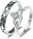 Princess and Knight Crown Couples Matching Rings Promise Ring with Moonstone for Women, Men, Her, Him, Best Friend - Set of 2 Adjustable Rings