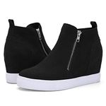 Athlefit Women's Wedge Sneakers Hidden Heel Platform Wedge Booties Hidden Wedgie Sneakers, 03black, 10