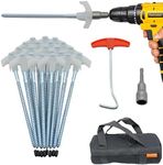 Keovoker 12 Pack Screw in Tent Stakes Heavy Duty-8” Metal Pegs for Ground, Drill in Camping Stake with Hex Head Driver, Spikes Puller, Protector in a Carrying Bag, for Hiking, Hammocks, Glow in Dark