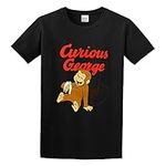 Curious George Casual Round Neck Keep Warm Retro Pure Cotton T-Shirt Black XL