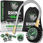 Rhino USA Heavy Duty Tire Pressure Gauge - Certified ANSI B40.1 Accurate, Large 2" Easy Read Glow Dial, Solid Brass Hardware, Best Any Car, Truck, Motorcycle, RV (75psi w/Hose)