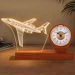 OkiyiD Airplane Model Quartz Clock for Boys Men Pilot Gifts, Airplane Night Light with Desk Table Clock for Aviation Lovers Room Decor,Aircraft Lamp for Kids Birthday Xmas Gifts