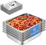 Hotel Pan With Lids 1/2 Size 2-1/2 Inch Deep Stainless Steel Chafing Dishes for Buffet, Steam Table Pan, Metal Commercial Food Pans for Food Prep/Serving (6 Pack, Half Size 1/2 x 2-1/2" Deep)