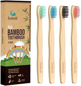 Isshah Kids Bamboo Toothbrushes Biodegradable Handle BPA Free Eco Friendly Children Size, Pack of 4 (Spiral Soft Nylon Bristles)