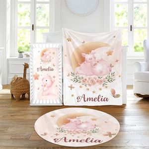 Duckbe Custom Baby Crib Bedding Set - Moon Animal Personalized Name Nursery Bed 3 Pcs Set - Chic Soft Blanket, Sheet, Crawling Rug for Newborns Boys Girls Gifts Color13-Pig