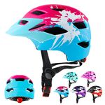 RaMokey Kids Helmet, Kids Bike Helmet for Boys Girls Age 3-15, Light Weight Cycling Helmet Mountain Bicycle Helmet with Taillight Adjustable Dial Removable Visor(48-56CM) (Pink+Red)