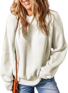 EVALESS Oversized Sweaters for Women Winter Clothes for Women Fashion 2024 Teacher Outfits Plus Size Batwing Sleeve Tops Cute Cable Knit Sweaters White Pullover Sweaters Crewneck Sweatshirts,XX-Large