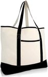 22 Extra Large Zippered Shopping Tote Grocery Bag with Outer Pocket in Black