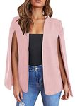 YMING Womens Open Front Casual Blazer Solid Color Formal Blazer Slim Cape Sleeve Blazer PK L Pink