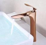 B Backline Brass Bathroom Sink Wash Basin Mixer Tap Single Handle Hot & Cold Waterfall Lavatory Sink Faucet for Living Room & Bathroom (Rosegold Long Body 1)