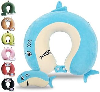 Sexysamba Cartoon Headrest & Neck Pillow for Kids Boys & Girls, Teens, Travel Accessories for Airplane, Car, Recline, Memory Foam Cute Travel Pillow with Sleep Eye Mask - Shark