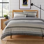 Olivia Rocco Easy Care Printed Duvet Cover Set 100% Polyester Breathable Stylish Comforter Reversible Quilted Bedding Bed Sets With Pillowcases HARLOW STRIPES DUVET SET, GREY DOUBLE