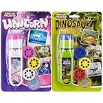 Georgie Porgy Toy Slide Torch Projector, Dinosaur+Unicorn Flashlight for Kids, Educational Wall Ceiling Tent Bedtime Night Lamp (Dinosaur + Unicorn)