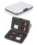 GeeKam Memory Card Carrying Box, Silver Aluminum Shock Resistant SD Card Holder, Compatible with SD, SDHC, MMC, Micro SD, and TF Cards