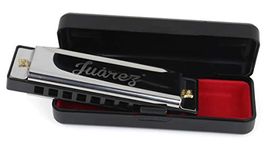 Juarez JRZ10HM Key C Diatonic Blues Harmonica 10 Hole 20 Tones with Case, Mouth Organ for Beginners, Students, Kids & Professionals, Silver