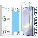 amFilm3+3 Pack Auto-Alignment Magnetic OneTouch for Samsung Galaxy S24 Plus 6.7” Tempered Glass Screen Protector +3 Camera Lens Protector, 30 Seconds Installation, 9H Hardness, Bubble Free, Reusable