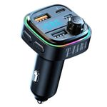 VeeDee Tvara T60 Bluetooth FM Transmitter Wireless Bluetooth Car Adapter, AUX Radio Receiver, Handsfree Call, USB & Type-C Car Charger, 7 Color Backlit LED, USB Music Player (T60)