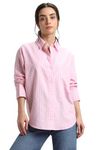 DL Woman Women's Oversized Oxford Stripe Shirt, Relaxed Fit Stripe (Pink, XXL)