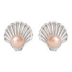 Disney Princess Jewelry, Little Mermaid Seashell Pearl Stud Earrings, Sterling Silver, Pearl